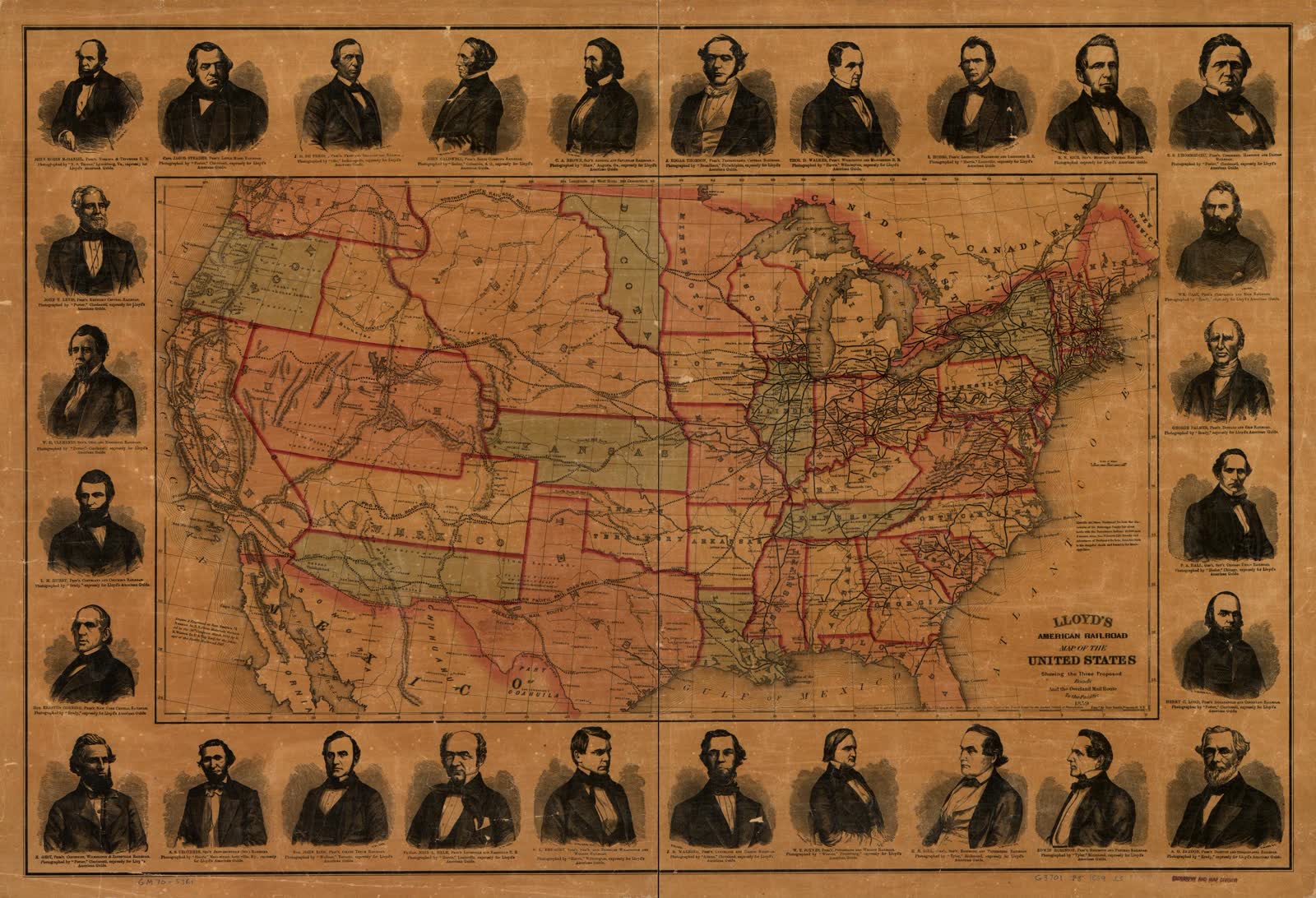 1859 Lloyd's American railroad map showing the Butterfield Overland Mail route across Texas, the same route that passed through what became Montague County
