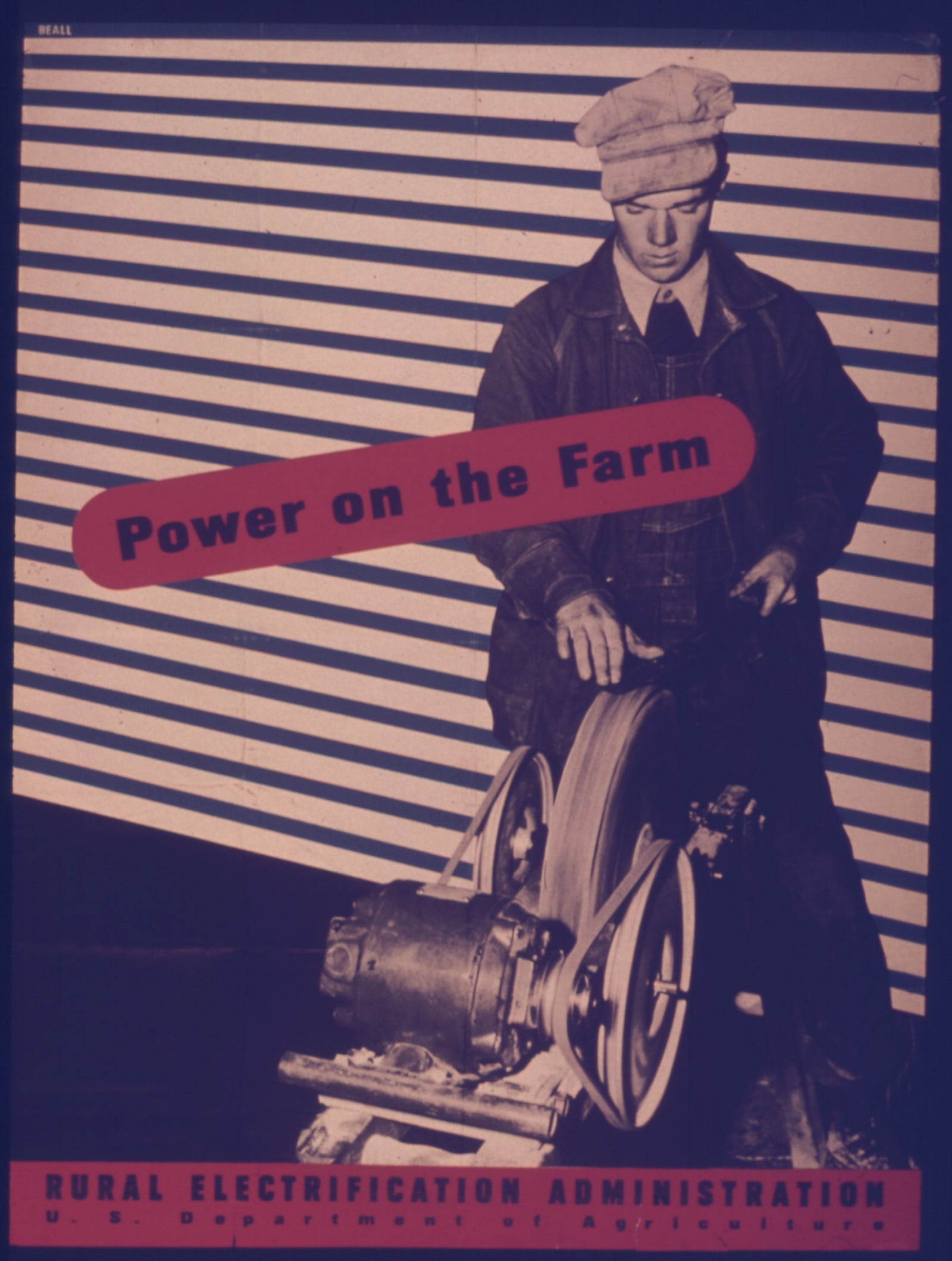 POWER ON THE FARM — Rural Electrification Administration poster by Lester Beall, WWII era, 1943–1945