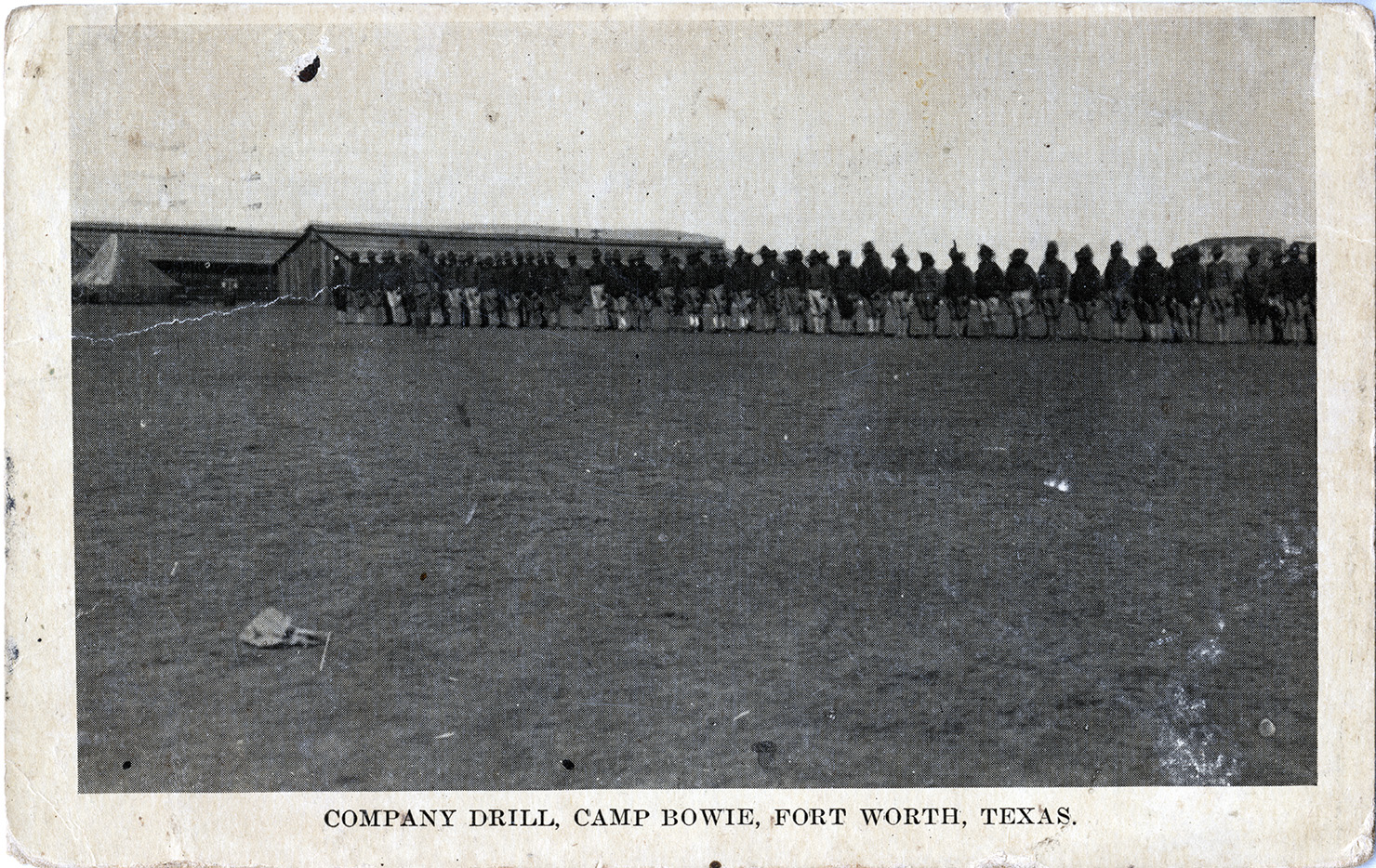 Company drill at Camp Bowie, Fort Worth, Texas, 1918 — where Montague County WWI draftees trained before deployment