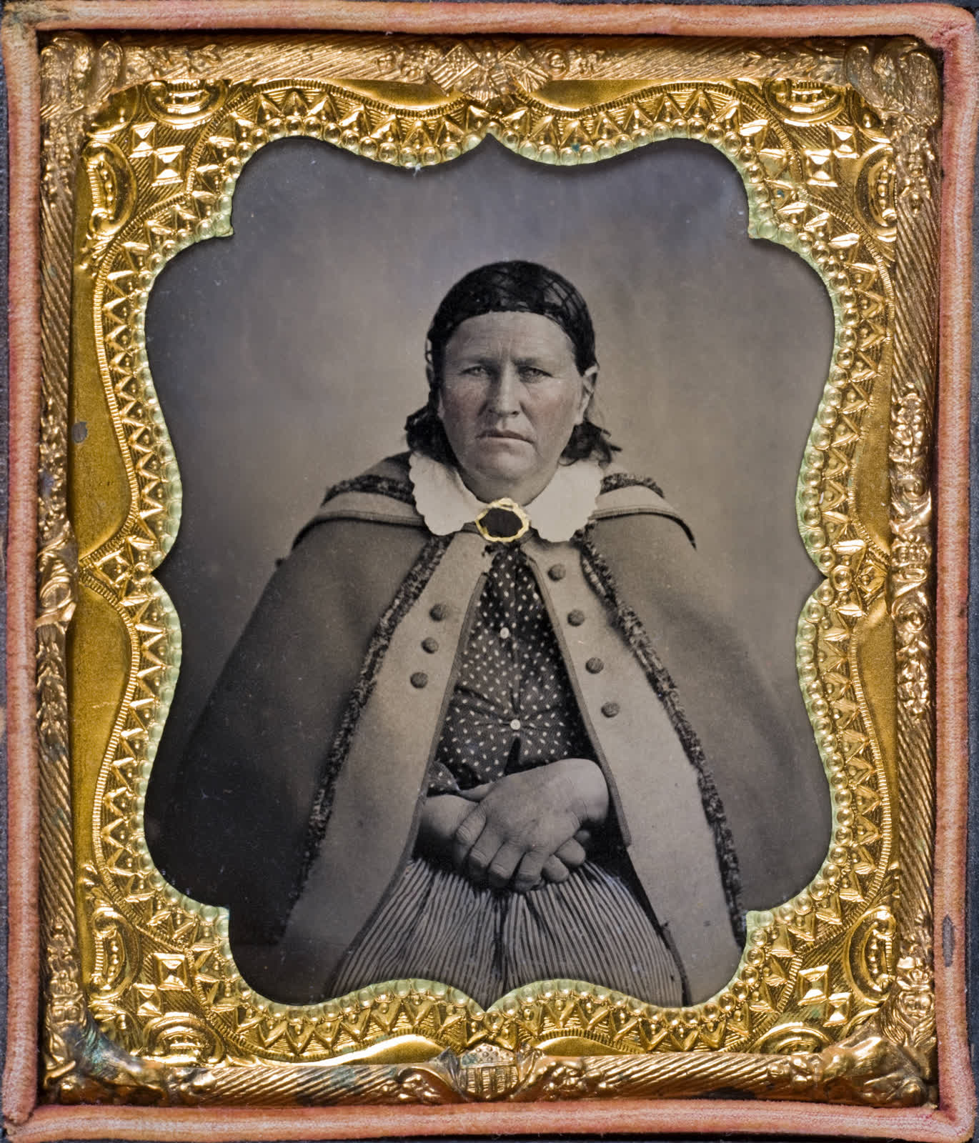 The earliest known photograph of Cynthia Ann Parker, a hand-colored tintype taken in 1861 by William Bridgers; she was captured by the Comanche as a child in 1836 and is the mother of Quanah Parker