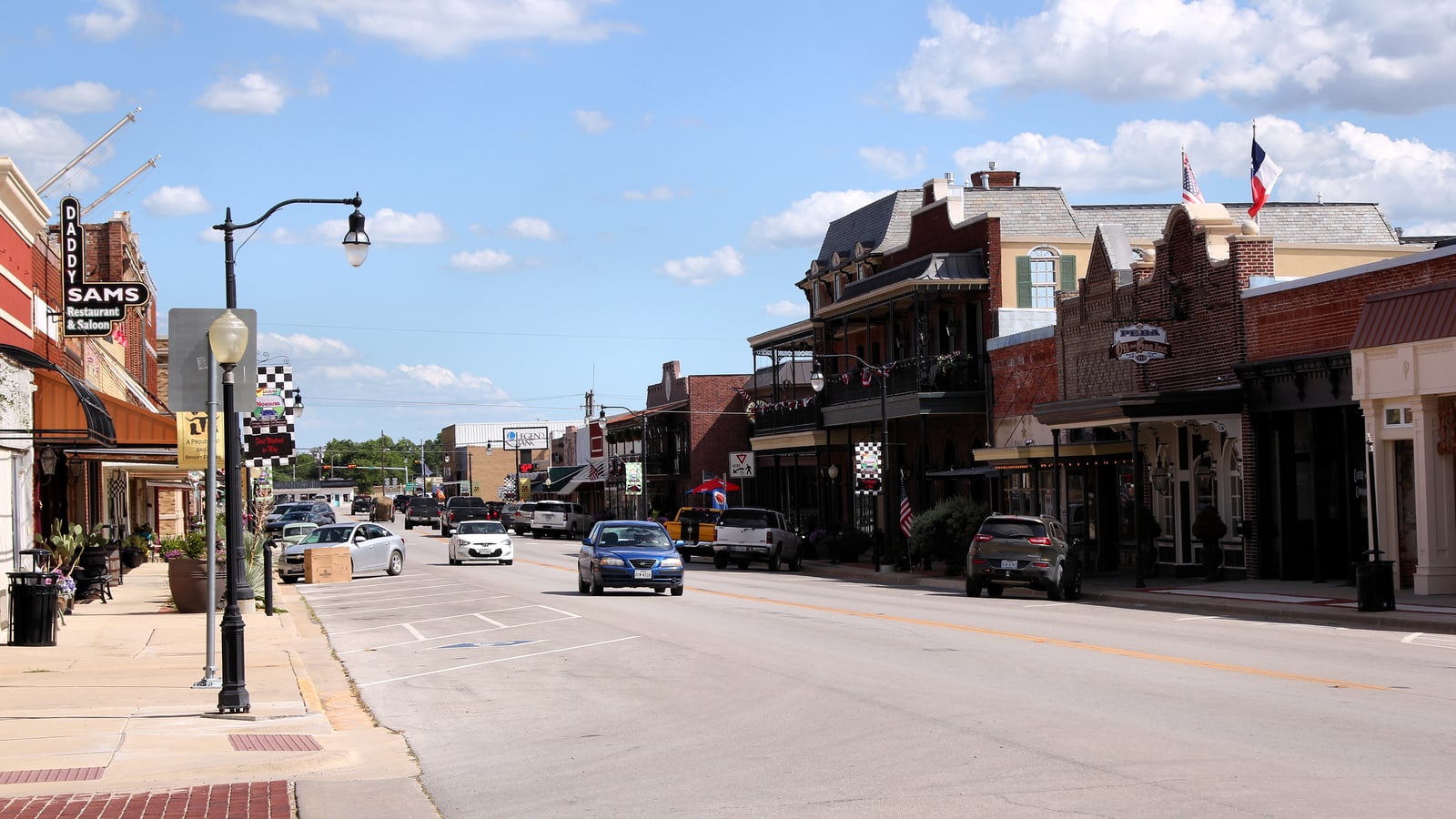 The 300 block of Clay Street, downtown Nocona, Texas — the town where Enid Justin founded and operated Nocona Boot Company for 56 years beginning in 1925