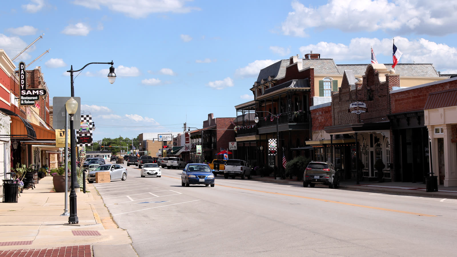 The 300 block of Clay Street in Nocona, Texas — the historic commercial district of Montague County's largest city, photographed in 2018